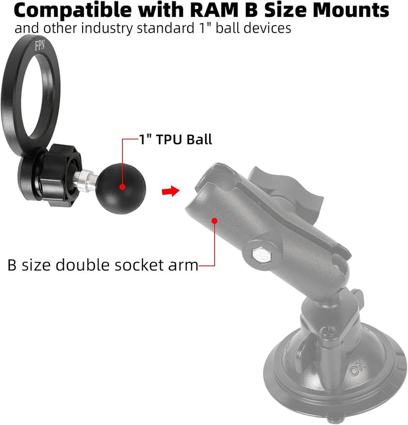FPN Magnetic Phone Holder Base for RAM Mounts, 1" (25mm) Ball Mount for Magsafe iPhone 17/16/15/14/13/12 Series, Compatible with RAM B Size Double Socket Arm - Image 3